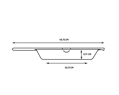 Diagram showing the dimensions of a frying pan with measurements.
