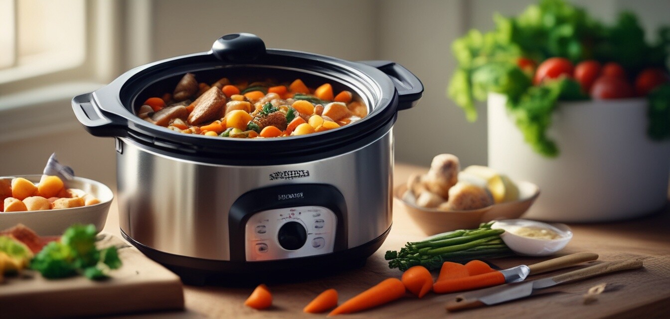 Slow cooker with hearty vegetable stew
